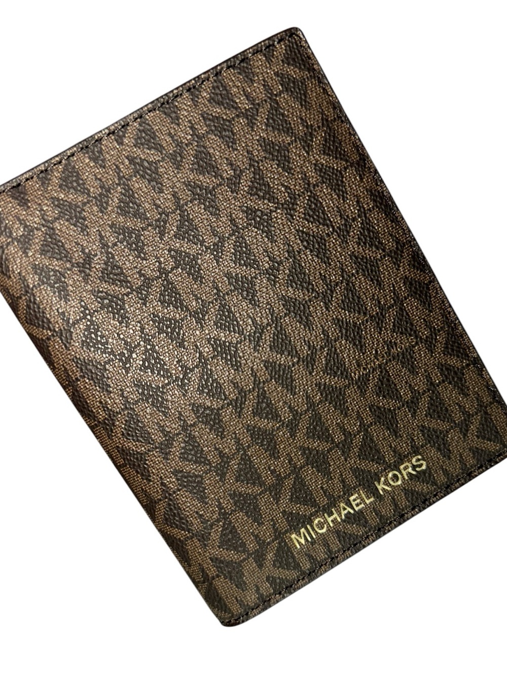 Brown Michael Kors Jet Set Travel Monogram Passport Wallet with Gold Logo *NEW*